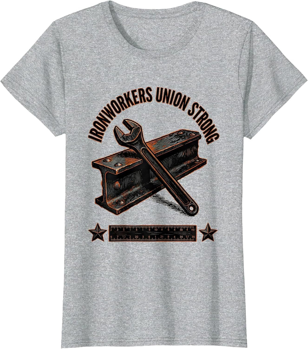 Ironworkers Union Strong Linocut Skilled Trades Labor Pride T-Shirt - Heather Grey