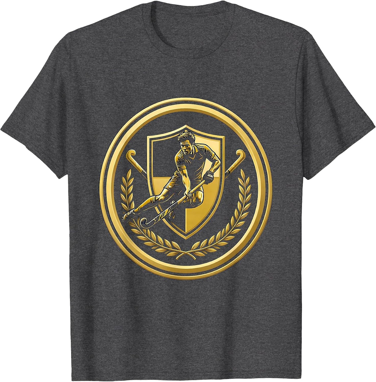 Field Hockey Player Mid-Strike Graphic T-Shirt - Dark Heather Grey