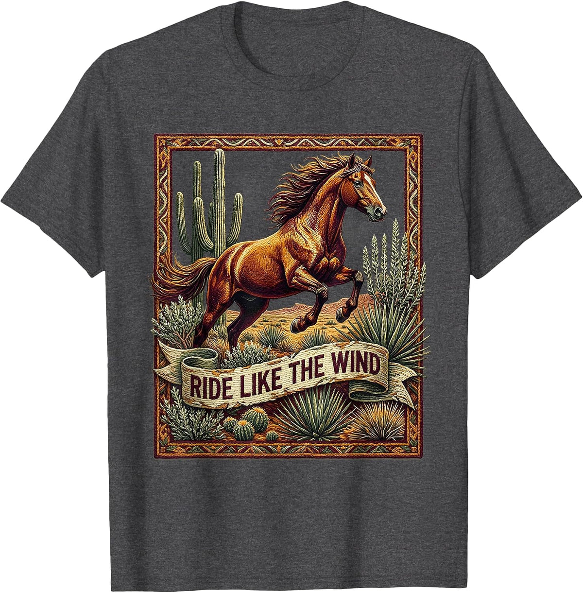 Ride Like the Wind Cowboy Graphic Design T-Shirt - Dark Heather Grey