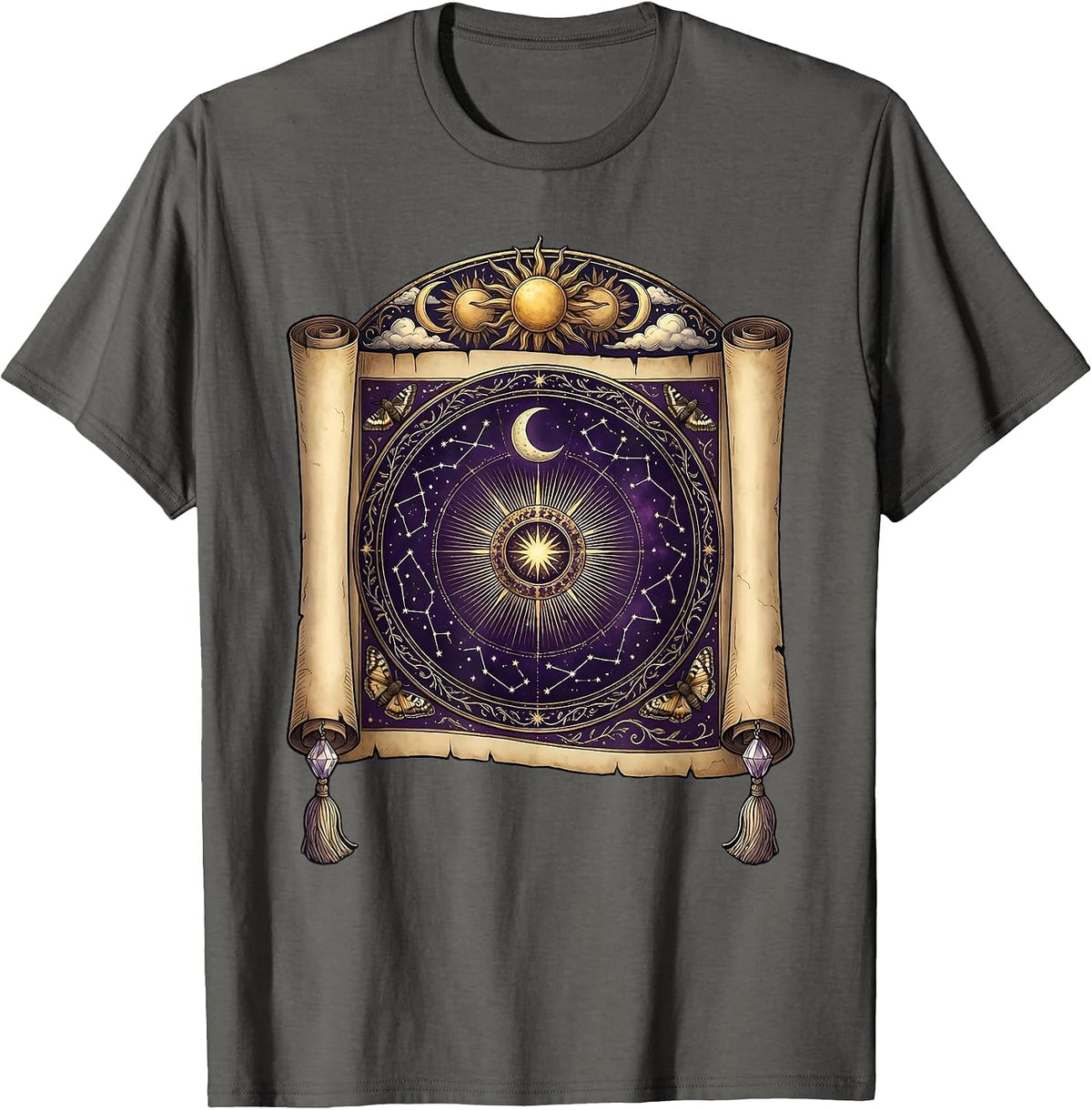 Men's Celestial Sky Map Scroll Illustration T-Shirt - Asphalt Grey