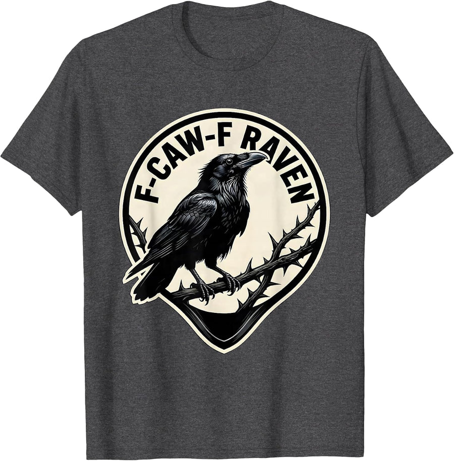 Men's F-CAW-F RAVEN Funny Crow Raven Bird Gothic Vintage Humor T-Shirt - Dark Heather Grey