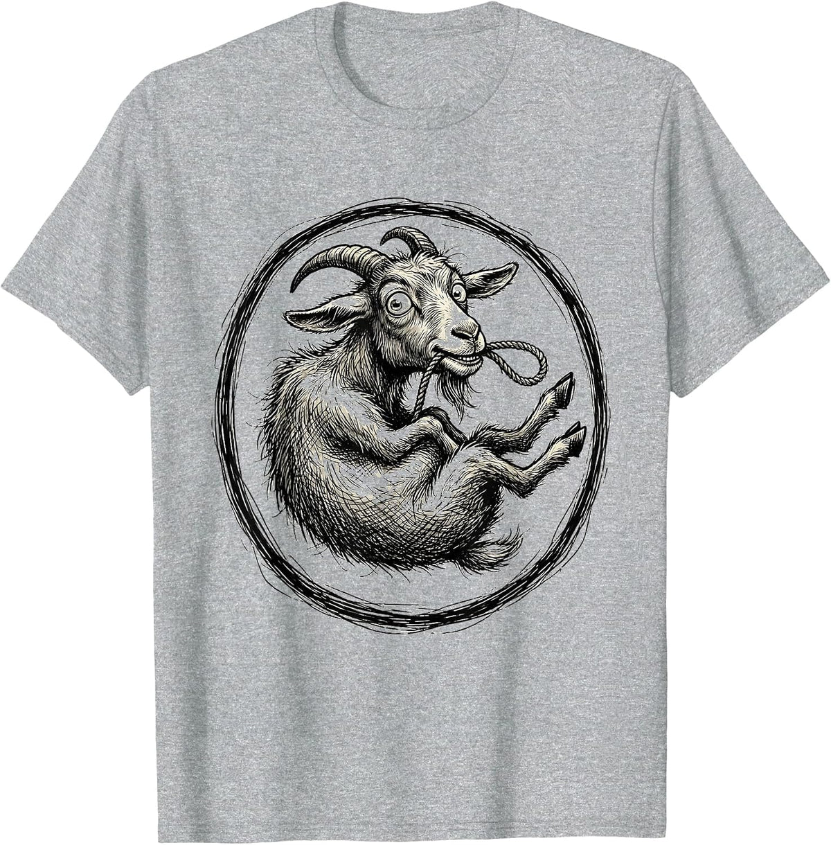 Men's Goat Eating Its Own Leash Funny Animal Art T-Shirt - Heather Grey