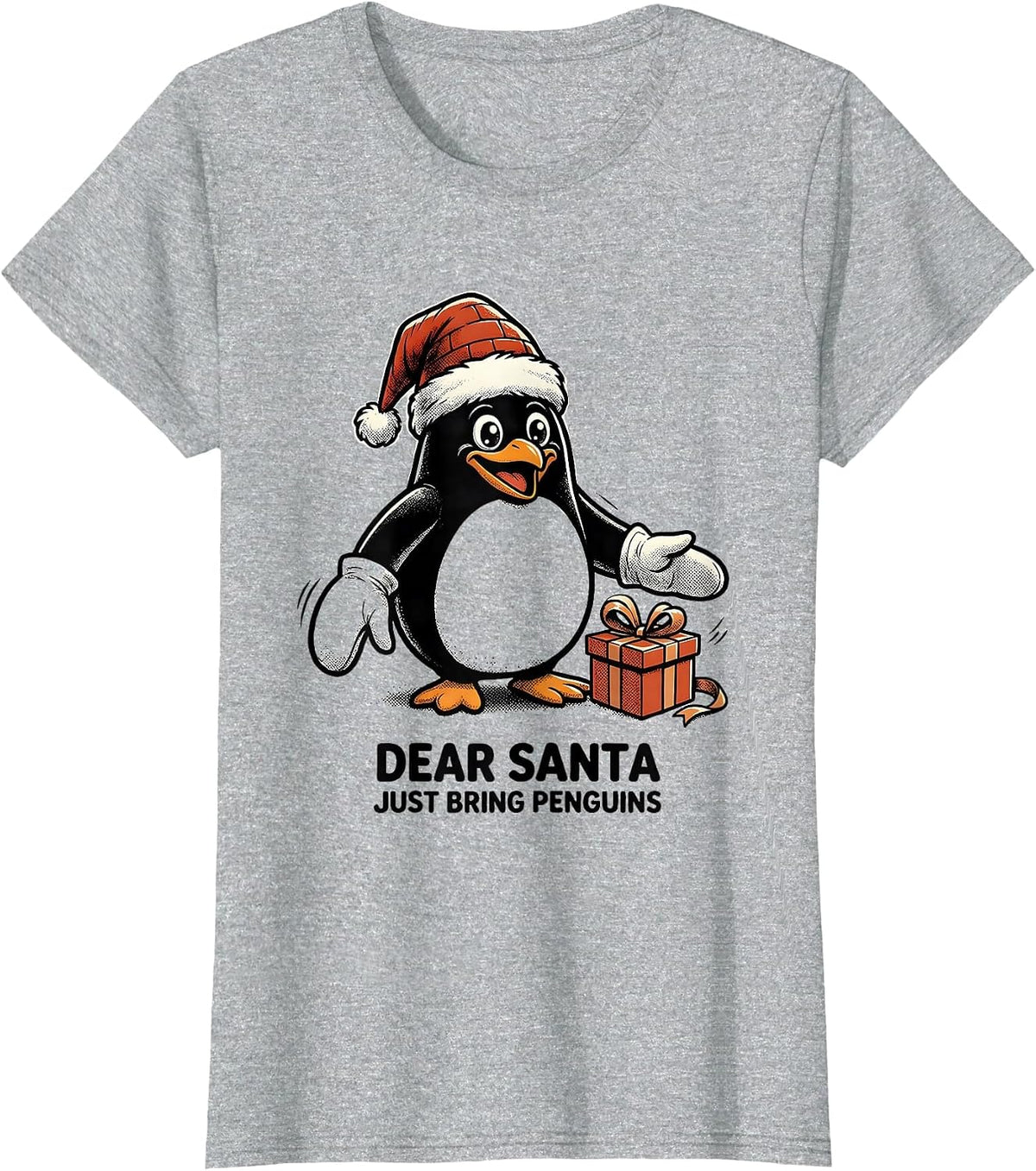 Dear Santa Just Bring Penguins Retro Cartoon Penguin Lover T-Shirt - Heather Grey