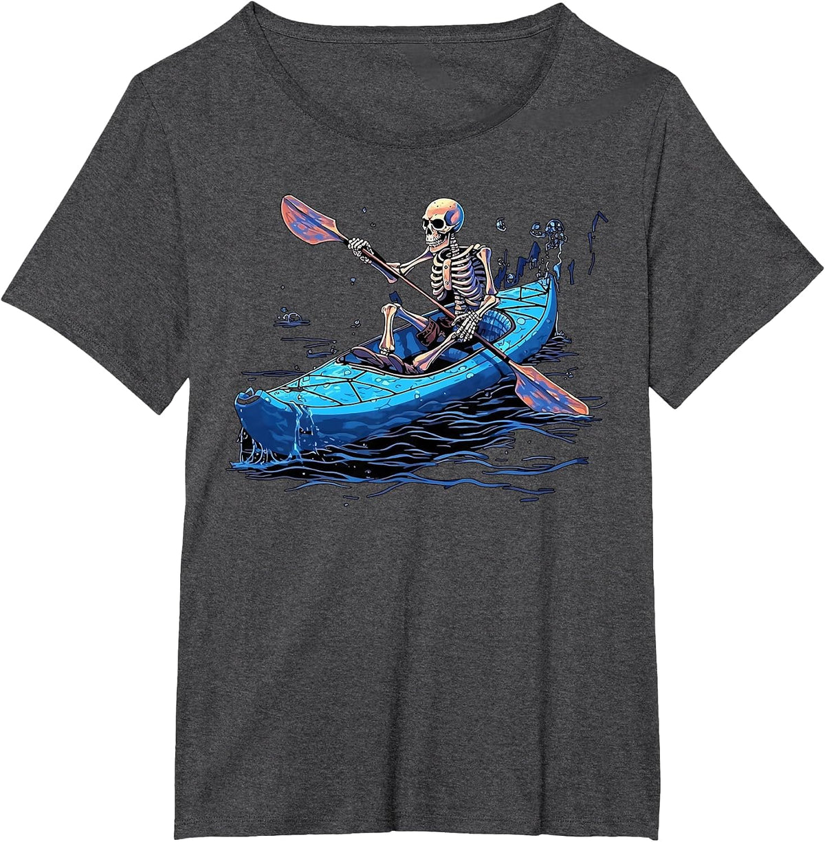 Kayaking Skeleton Kayak Canoe Canoeing Skeleton T-Shirt - Dark Heather Grey