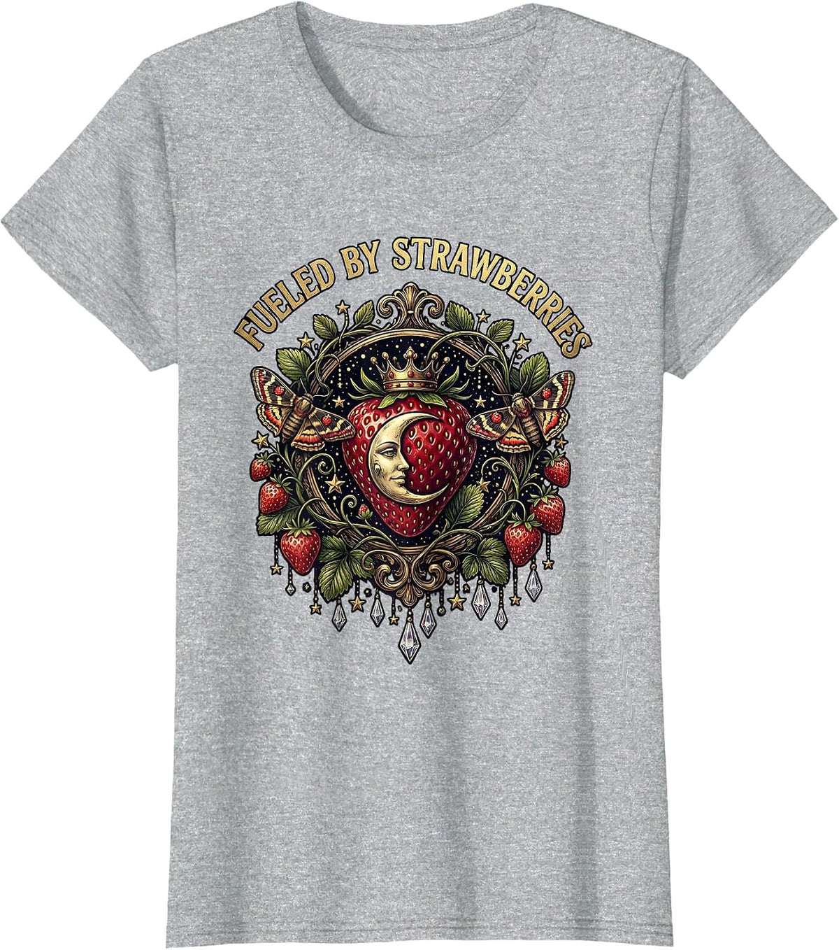 Women's Fueled By Strawberries Fruit Lover Design T-Shirt - Heather Grey