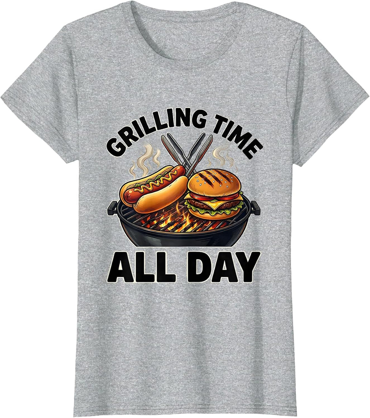 Women's Grilling Time All Day Labor Day BBQ Design T-Shirt - Heather Grey
