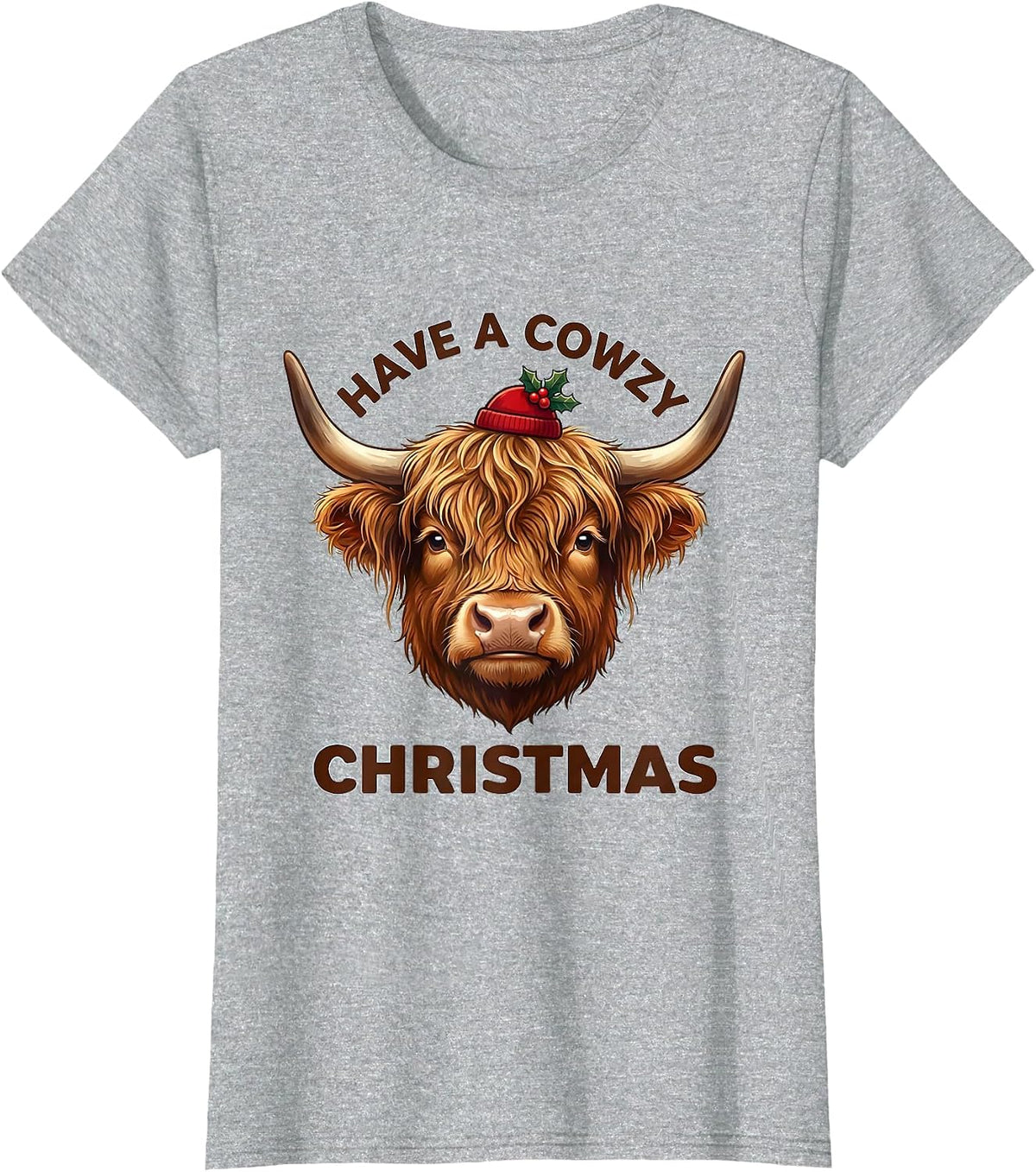 Have a Cowzy Christmas Cute Kawaii Highland Cow Lover Pajama T-Shirt - Heather Grey