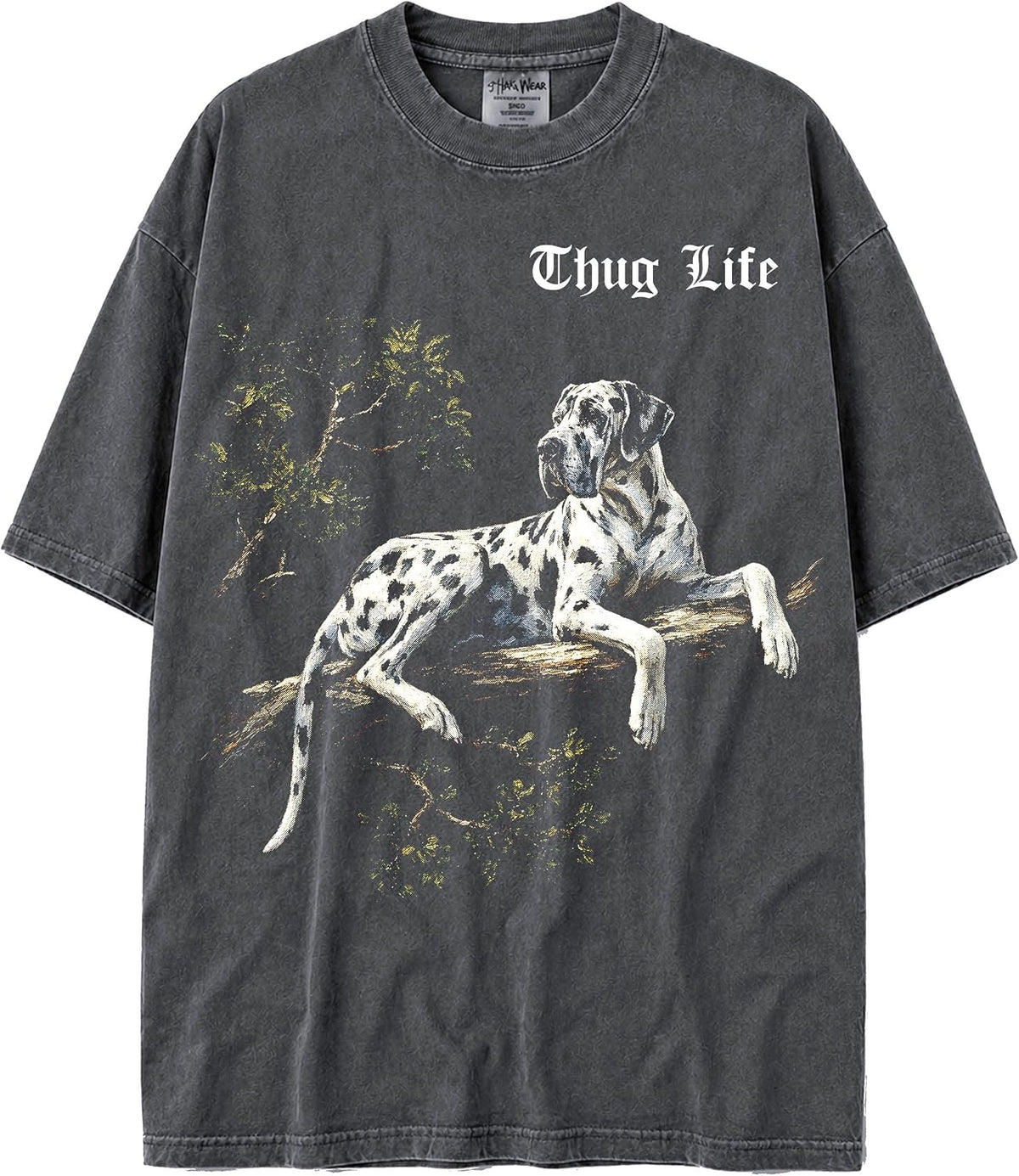 U.S.A MAX-Heavyweight Oversized Shaka Wear Faded Tshirt of Thug Life Dogs and Animals for Men & Women - Spotted Great Dane