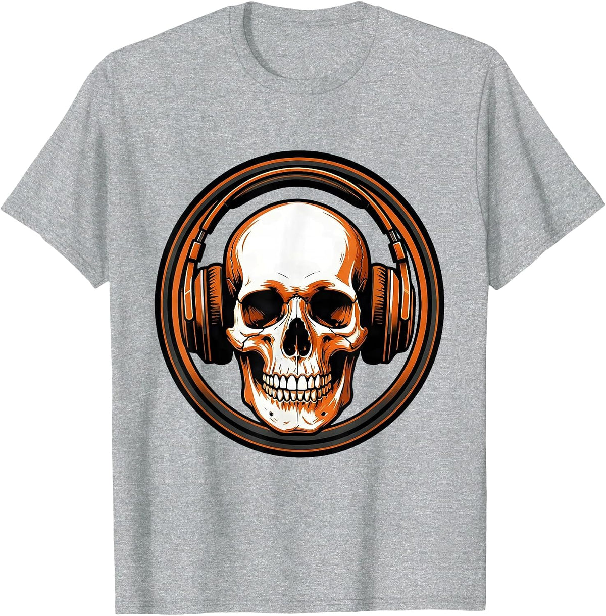 Men's Skull With Oversized Headphones Graphic Tee T-Shirt - Heather Grey
