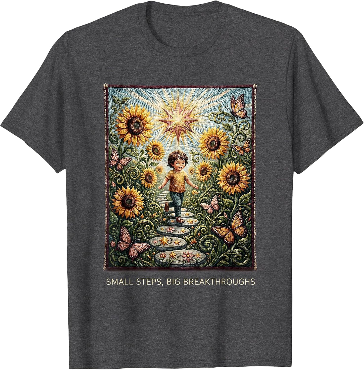 Small Steps Big Breakthroughs Motivational Design T-Shirt - Dark Heather Grey