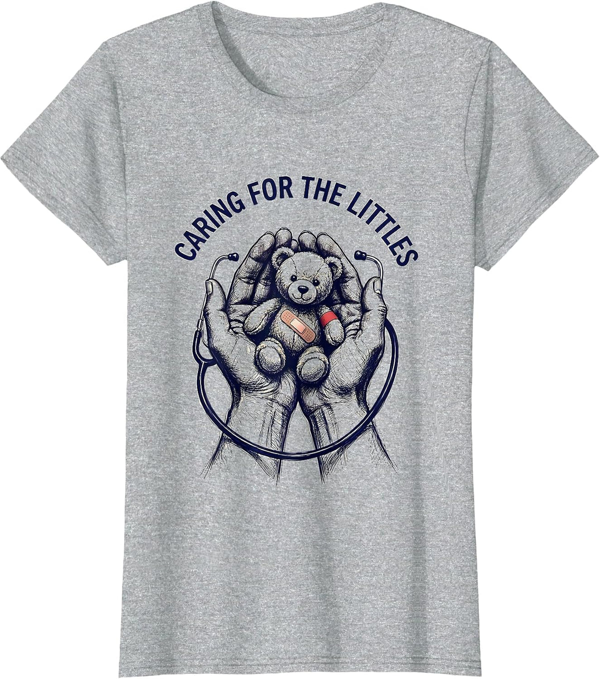 Caring for the Littles Pediatric Nurse Design T-Shirt - Heather Grey