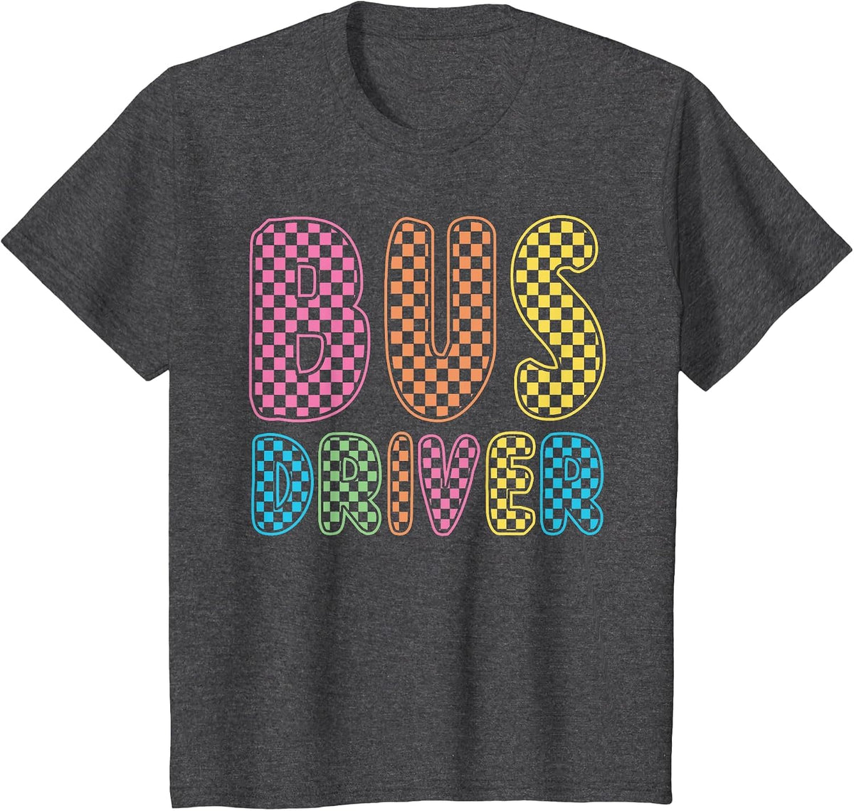 Back to School Bus Driver First Day Men Women Kid Checkered T-Shirt - Dark Heather Grey