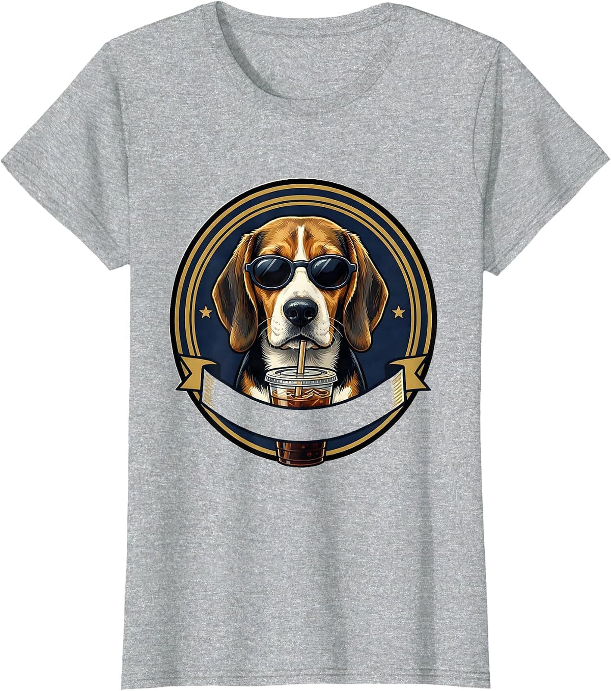 Women's Beagle Iced Coffee Emblem Funny Dog Lover Meme T-Shirt - Heather Grey