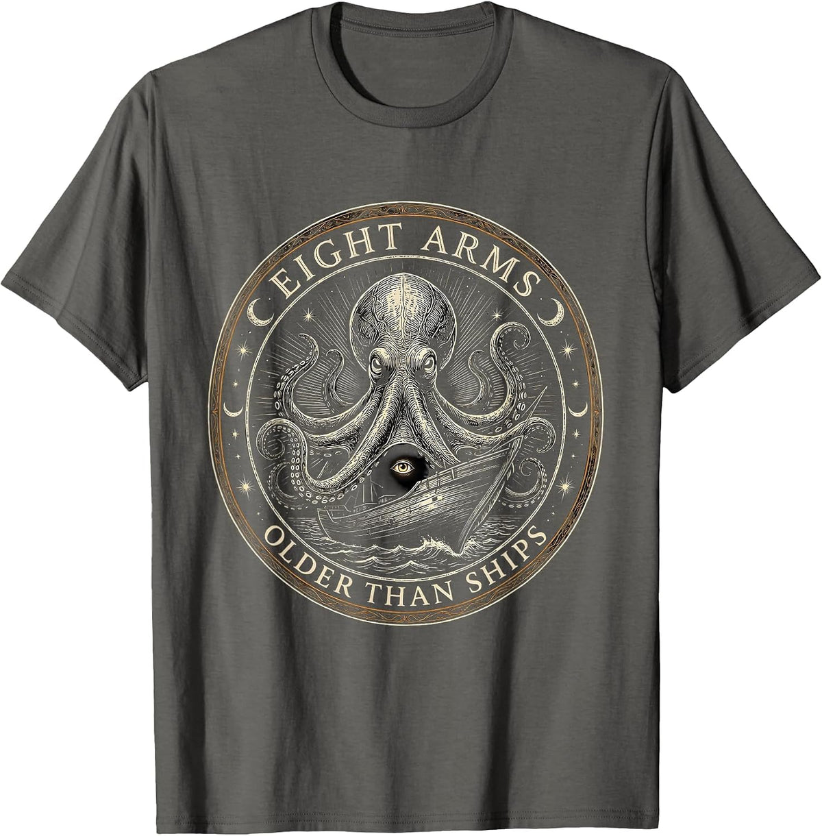 Eight Arms, Older Than Ships Mystic Celestial Octopus Lover T-Shirt - Asphalt Grey