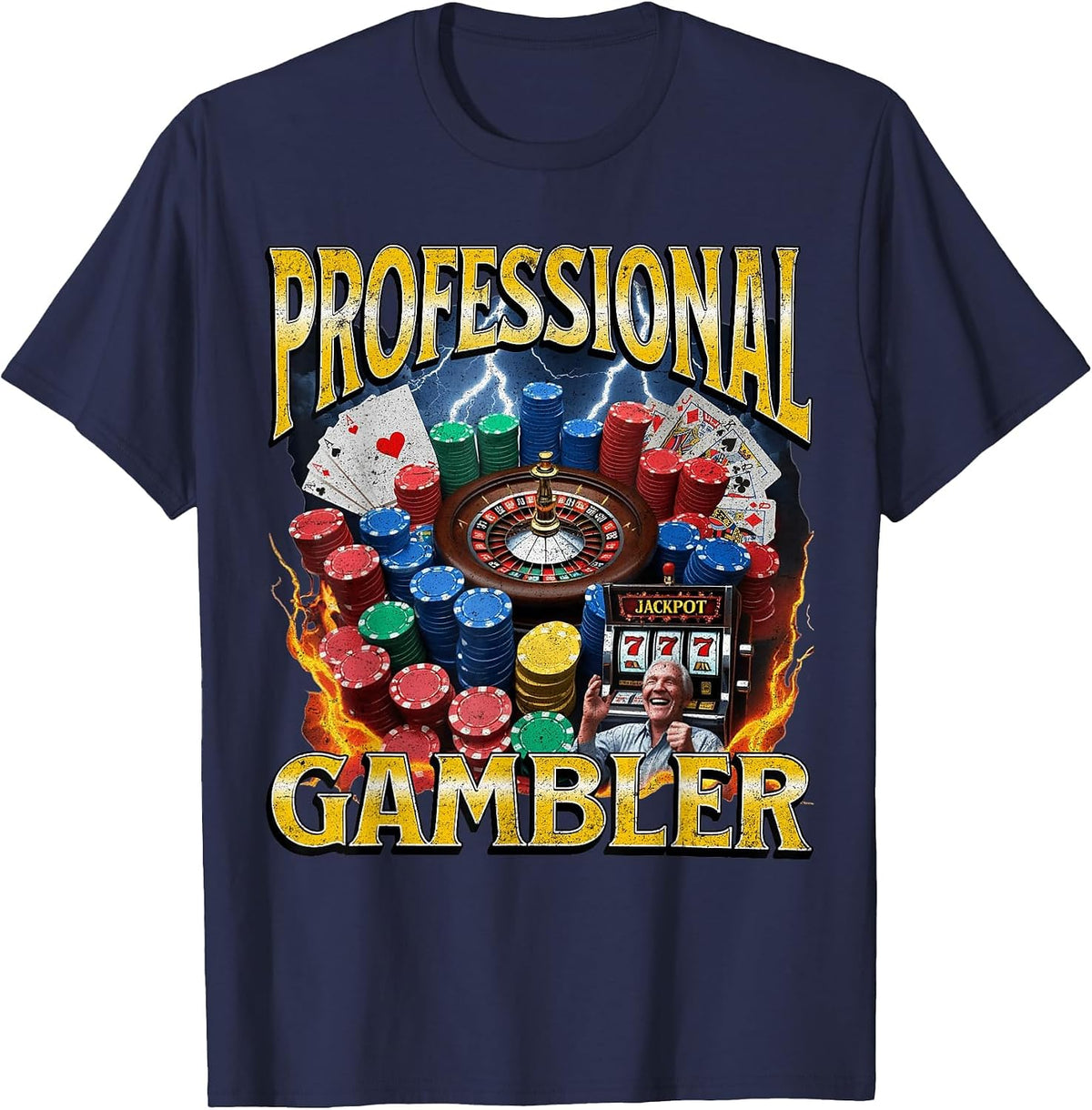 Professional Gambler Funny Gambling Meme Bootleg T-Shirt - Navy Blue