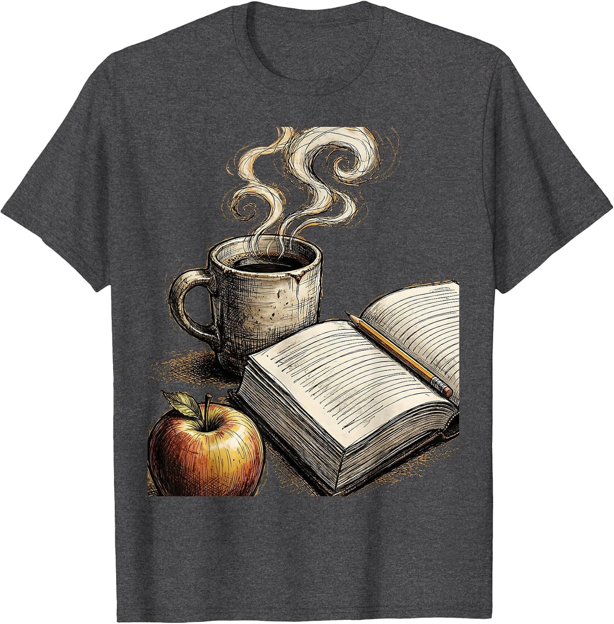 English Teacher Coffee and Grade Book Graphic T-Shirt - Dark Heather Grey
