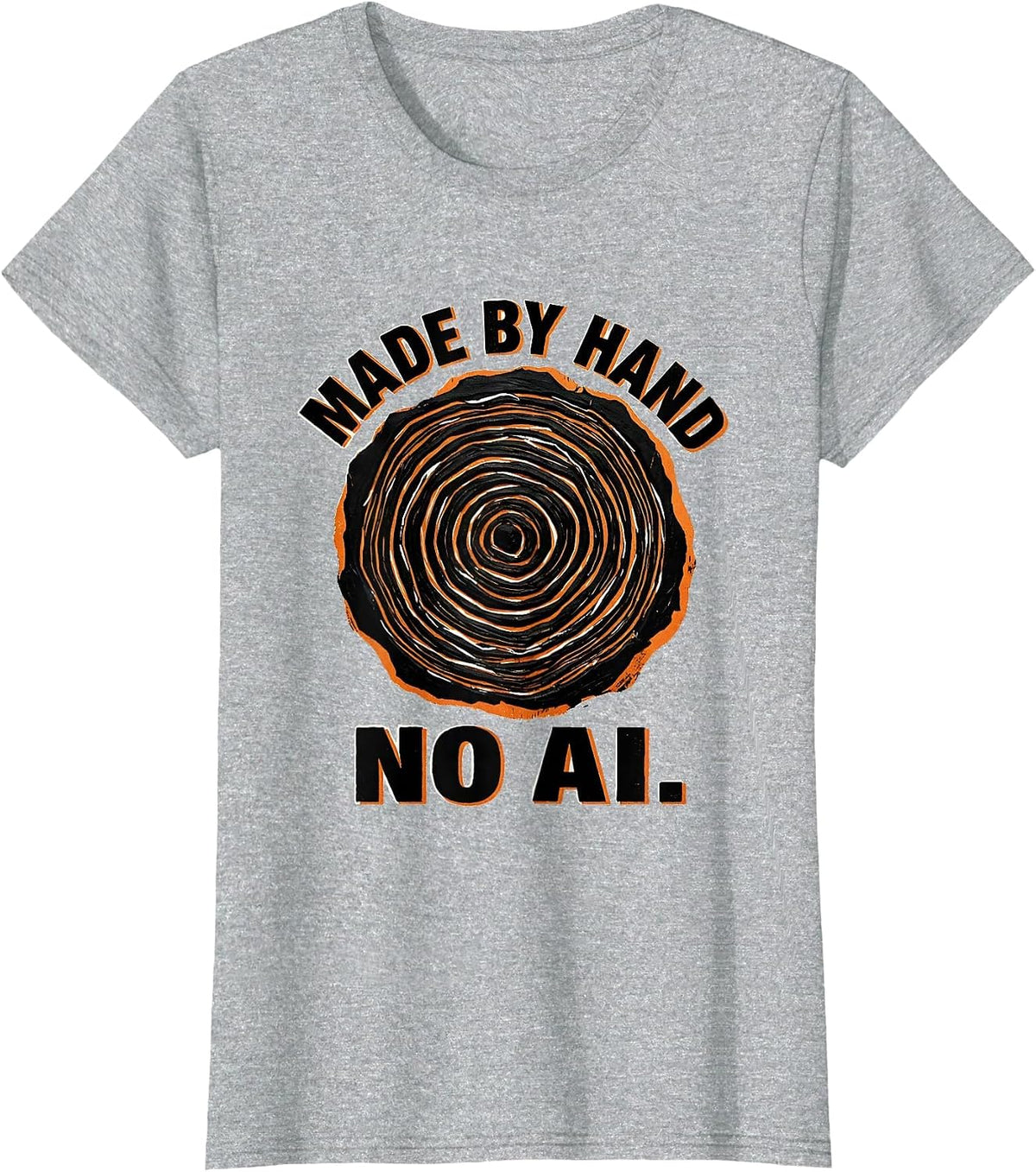 Made By Hand No AI Linocut Anti-AI Tech Worker Humor T-Shirt - Heather Grey