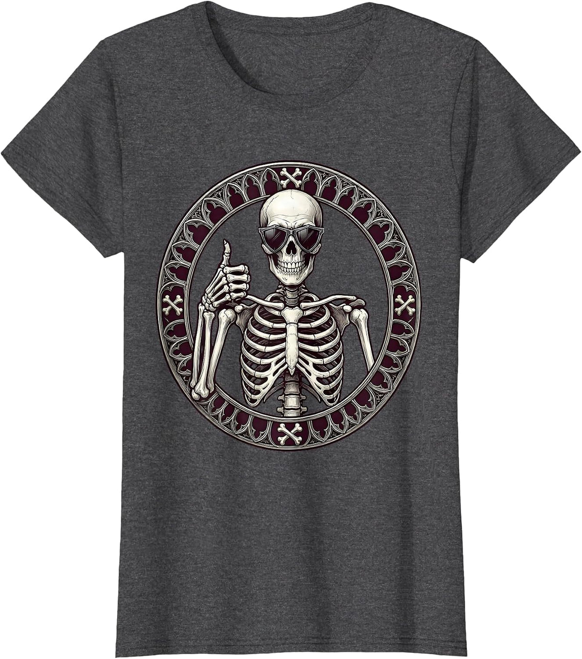 Women's Never Better Skeleton Thumbs Up Sunglasses T-Shirt - Dark Heather Grey