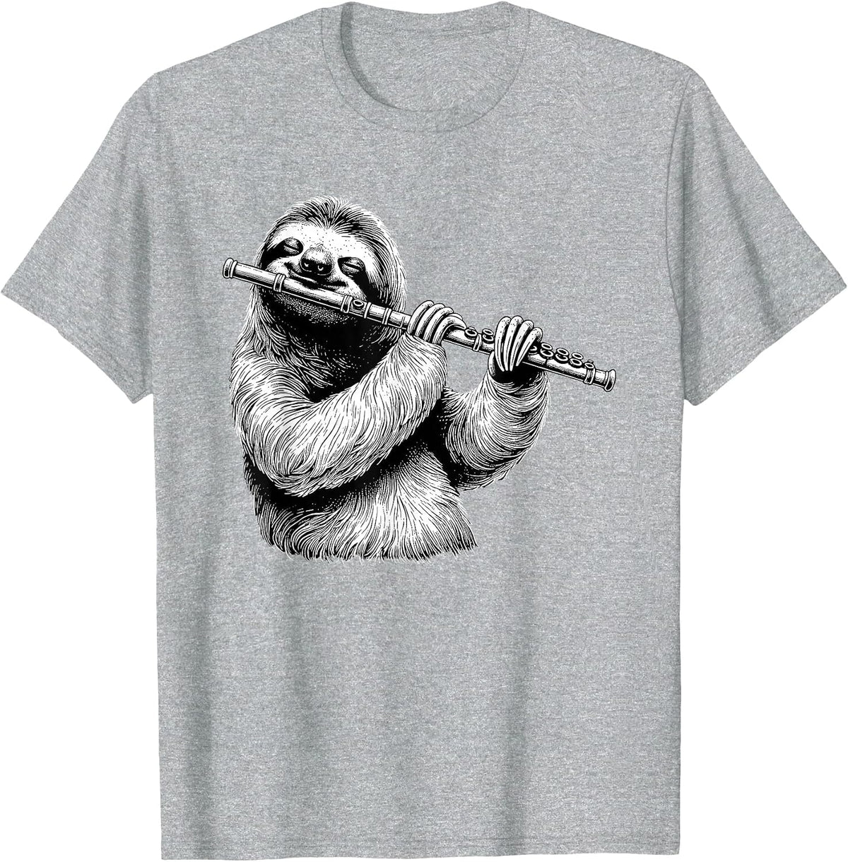 Sloth Playing Flute Flutist Player Instrument Musician T-Shirt - Heather Grey