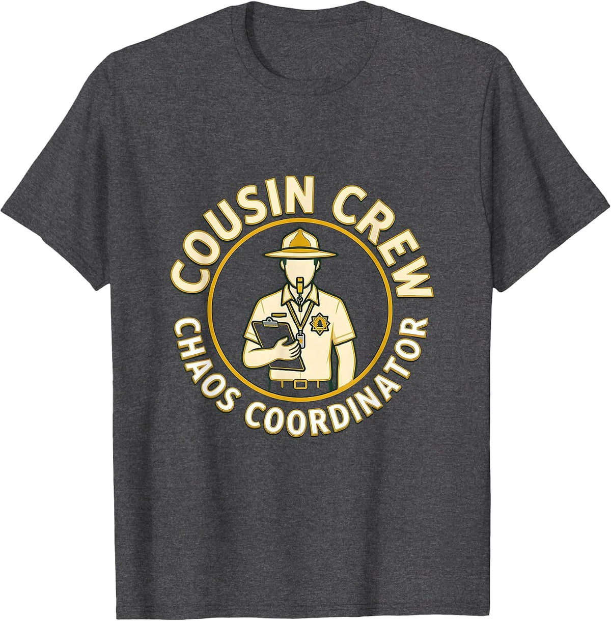 Cousin Crew Chaos Coordinator Camp Counselor Design T-Shirt - Dark Heather Grey