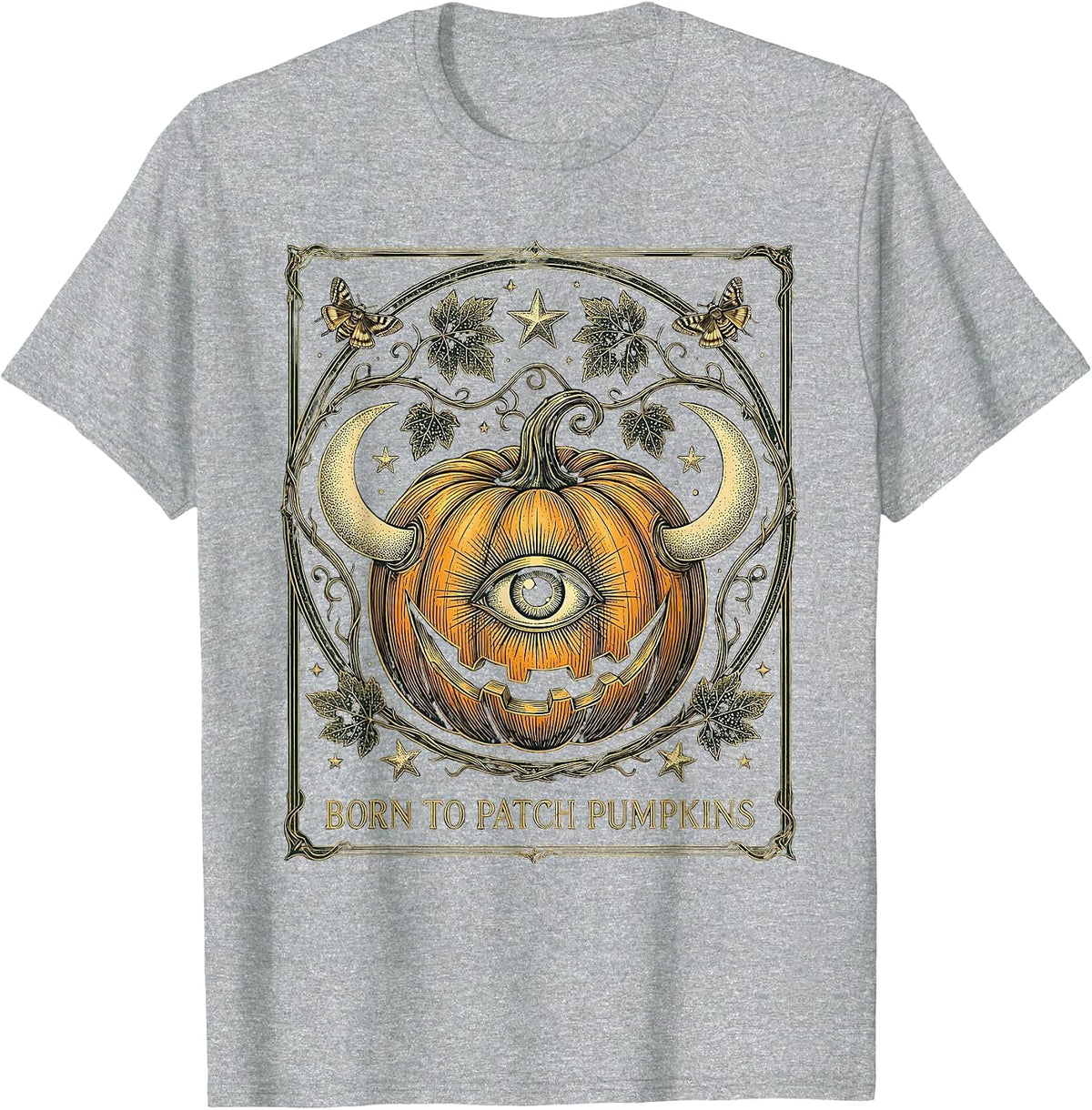 Men's Born to Patch Pumpkins Fall Harvest Design T-Shirt - Heather Grey