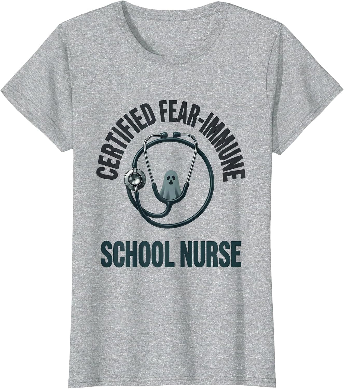 Certified Fear-Immune: School Nurse Minimalist Halloween T-Shirt - Heather Grey
