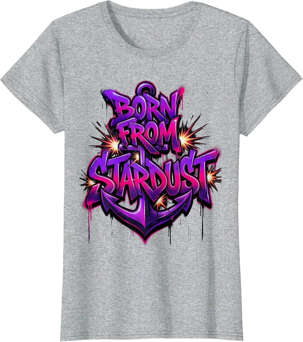 Born from Stardust Galaxy Space Design T-Shirt - Heather Grey