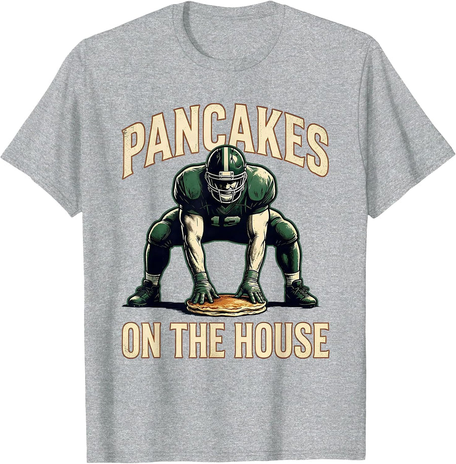 Pancakes On The House Vintage Football Lineman Game-Day T-Shirt, Men, Heather Grey, Small - As Pictured