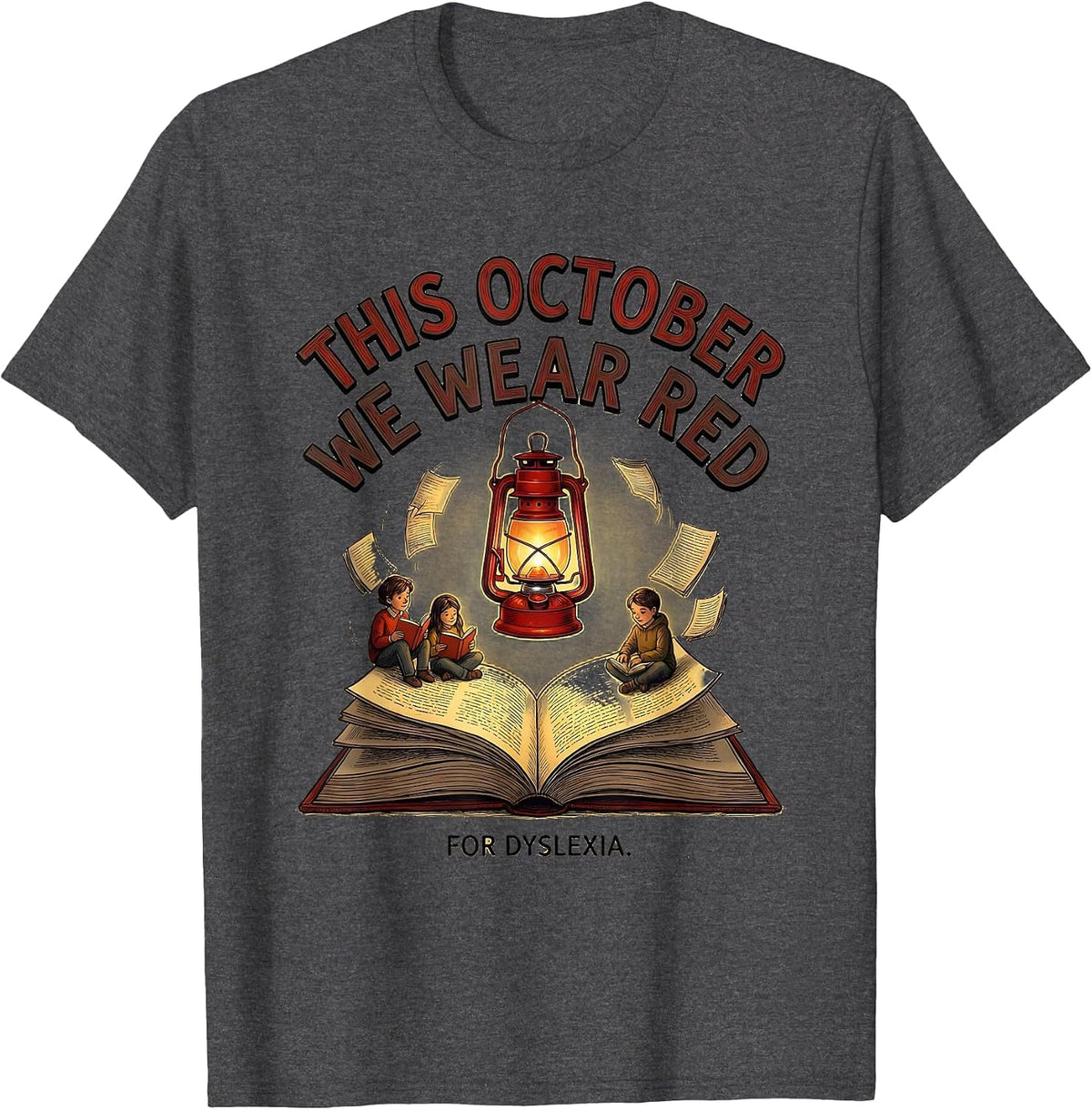 This October We Wear Red for Dyslexia Teacher Awareness T-Shirt - Dark Heather Grey