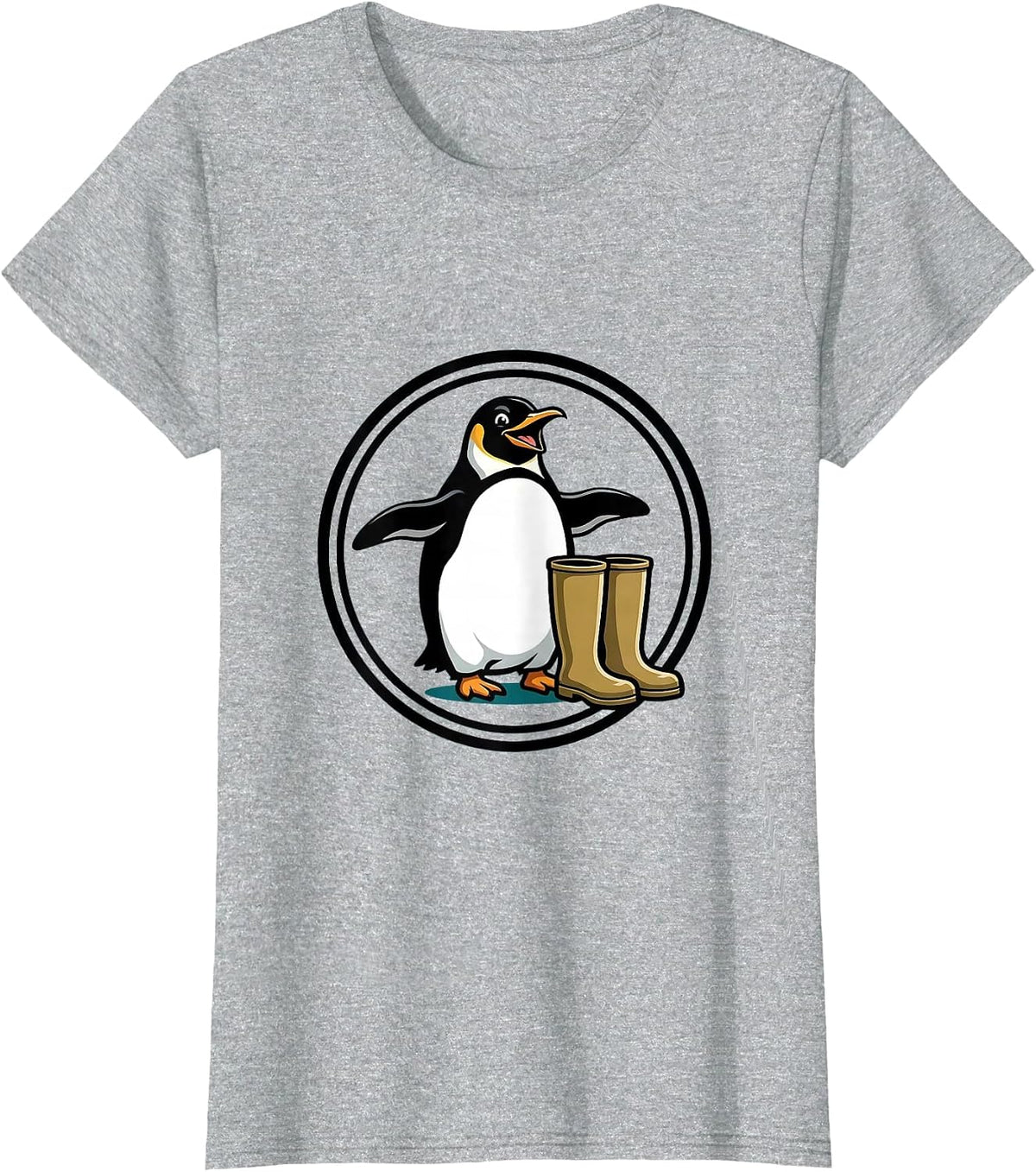 Penguin Waddling by Zookeeper Boots Design T-Shirt - Heather Grey