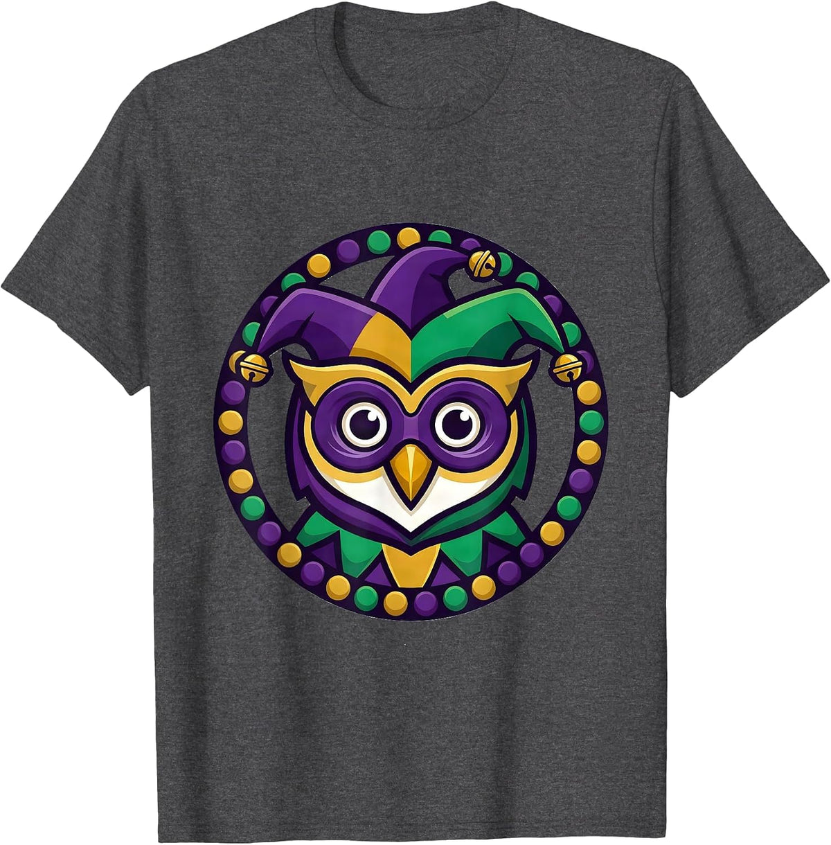 Men's Mardi Gras Jester Owl Mascot Costume Party Humor T-Shirt - Dark Heather Grey