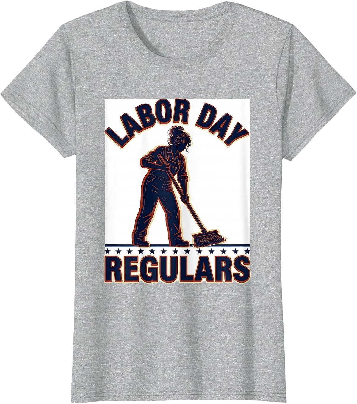 Labor Day Regulars Patriotic Messy Bun Woman Holiday T-Shirt - Heather Grey