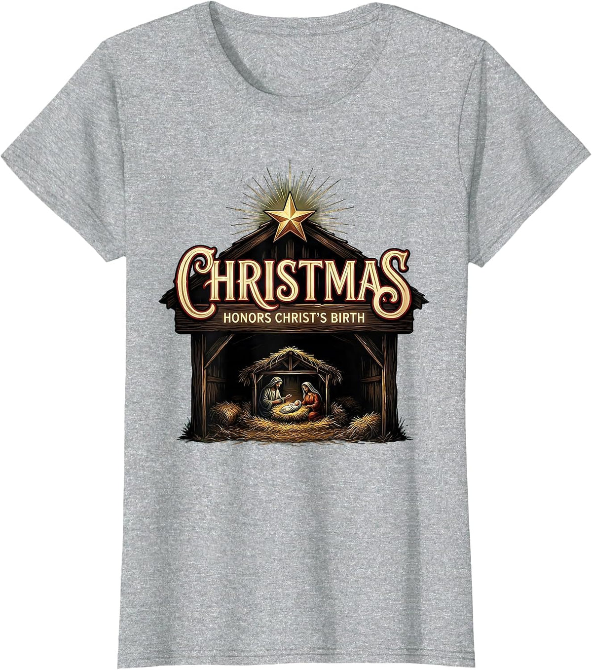 Women's Christmas Honors Christ's Birth Religious Christian Faith T-Shirt - Heather Grey