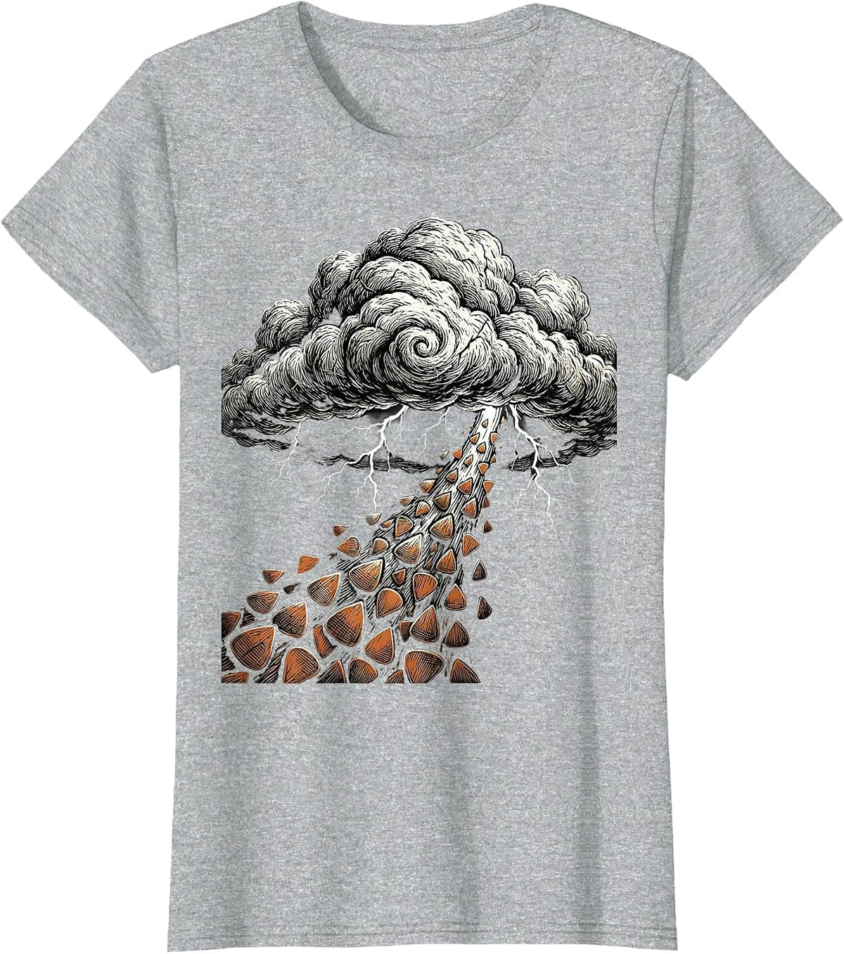 Grunge Storm Cloud Raining Guitar Picks Art T-Shirt - Heather Grey