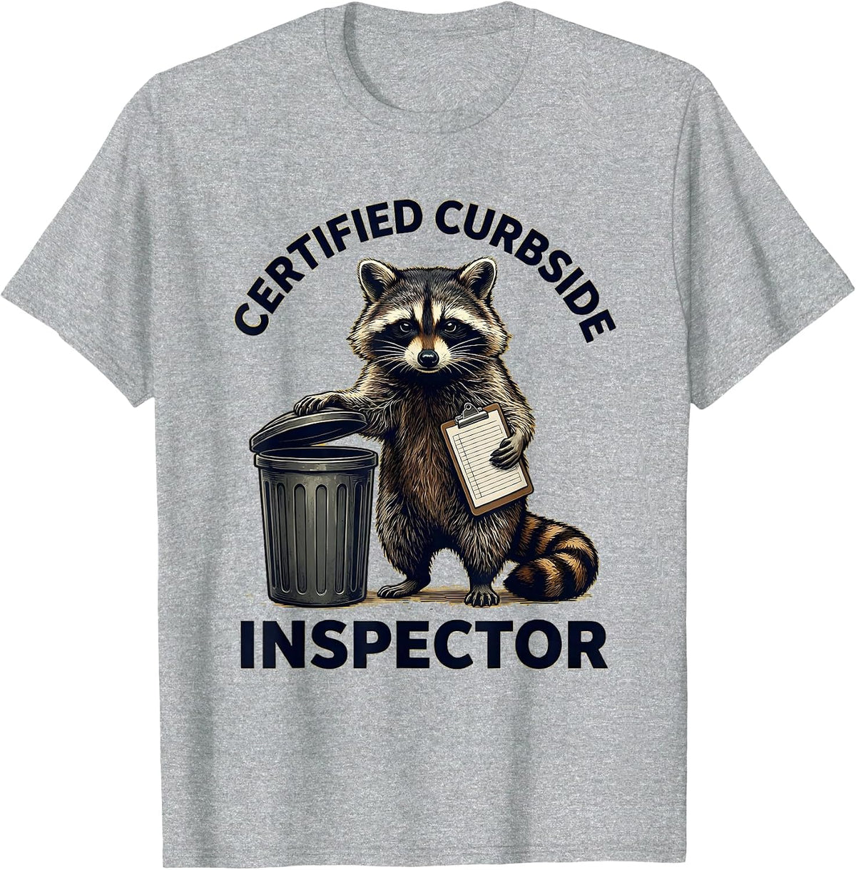 Certified Curbside Inspector Funny Raccoon Trash Panda T-Shirt, Men, Heather Grey, Medium - As Pictured
