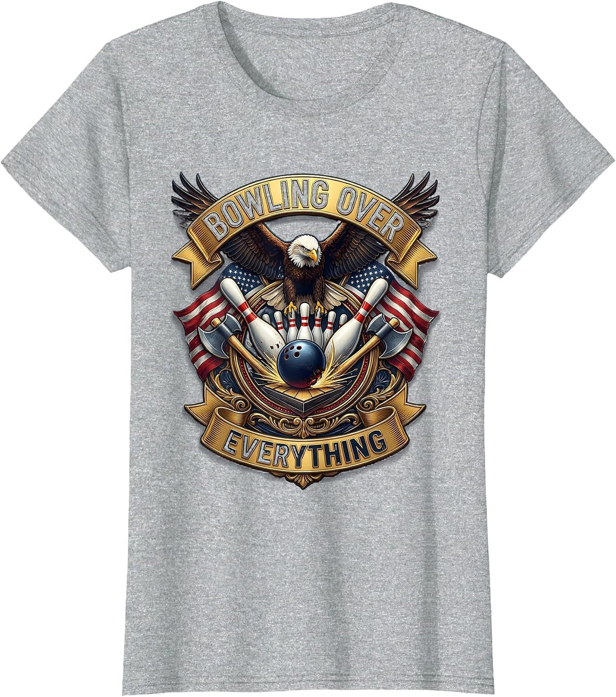 Bowling Over Everything Men's Bowling Design T-Shirt - Heather Grey
