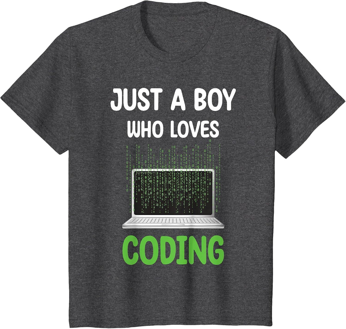 Just A Boy Who Loves Coding Computer Funny Kids Boys T-Shirt - Dark Heather Grey