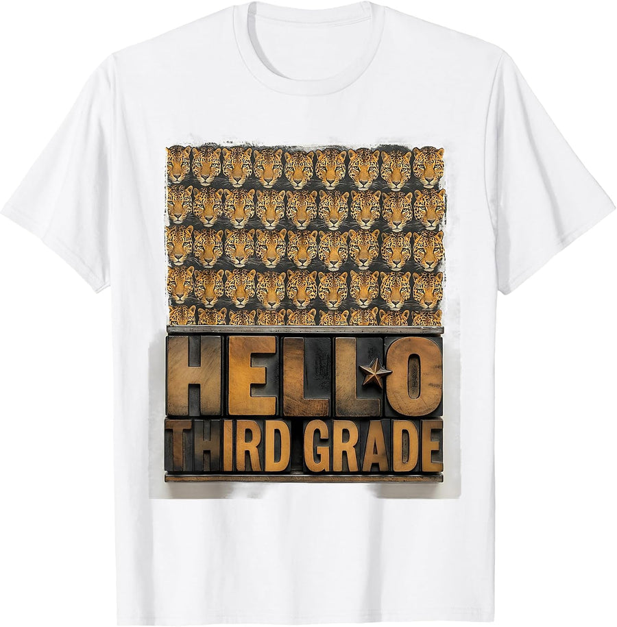 Hello Third Grade Leopard Teacher Student Back To School T-Shirt - White