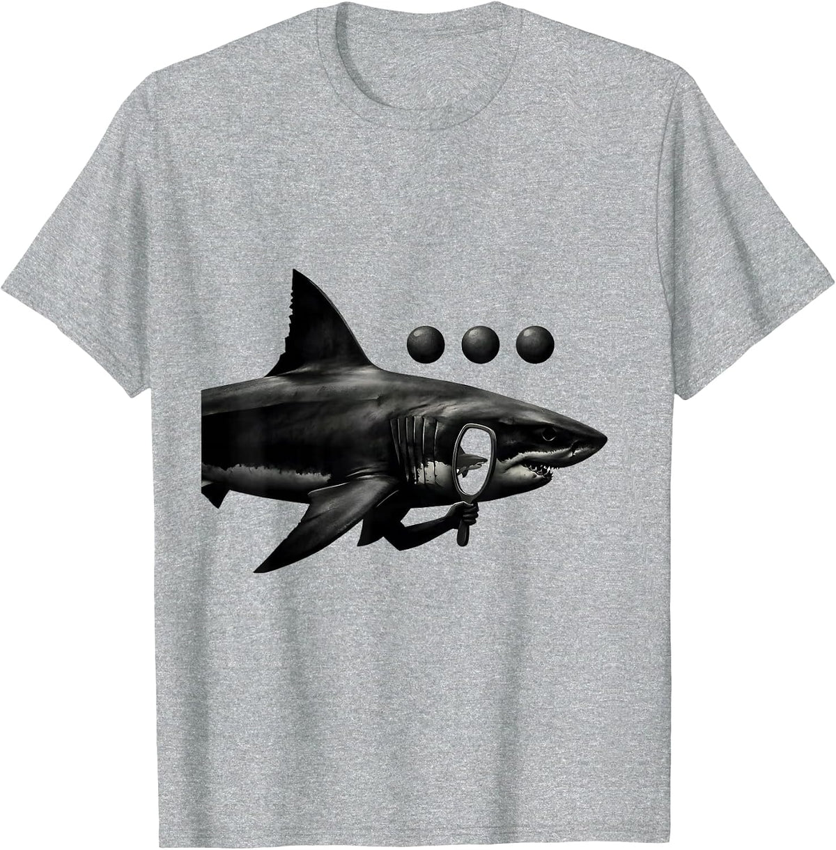 Men's Shark Holding Whale Mirror Funny Ocean Animal Lover T-Shirt - Heather Grey