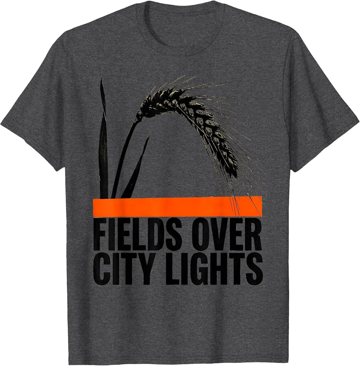 Fields Over City Lights Country Life Design T-Shirt - Dark Heather Grey
