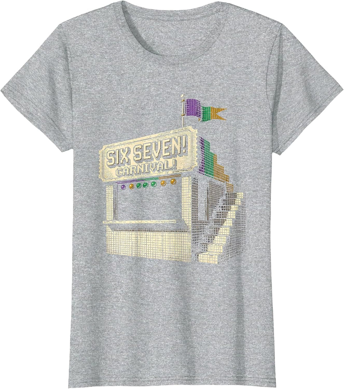 Women's Six Seven! Carnival Pixel Art Mardi Gras Meme Kids Humor T-Shirt - Heather Grey