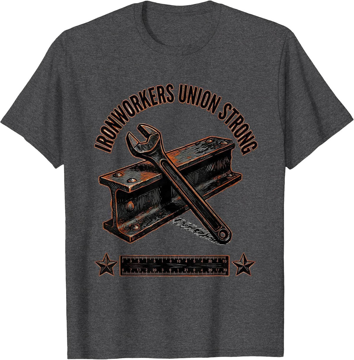 Ironworkers Union Strong Linocut Skilled Trades Labor Pride T-Shirt - Dark Heather Grey