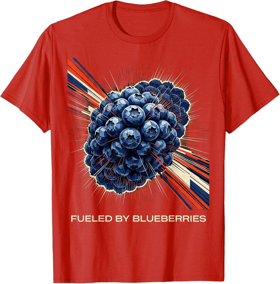 Men's Fueled by Blueberries Fruit Lover Design T-Shirt - Red
