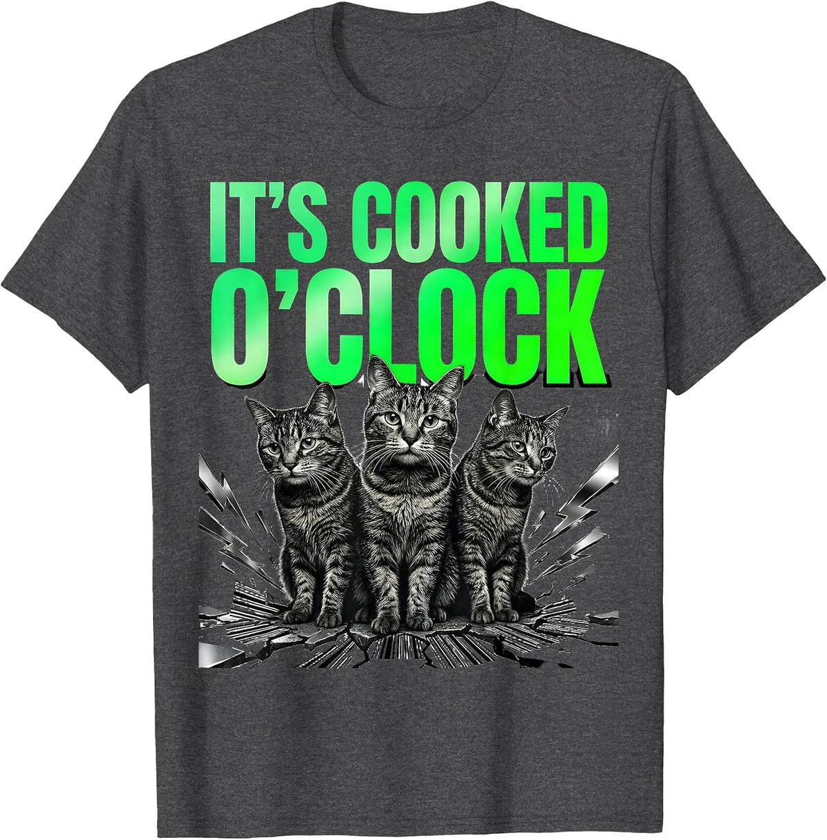 It's Cooked O'Clock Funny Cat Meme Bootleg Graphic T-Shirt - Dark Heather Grey