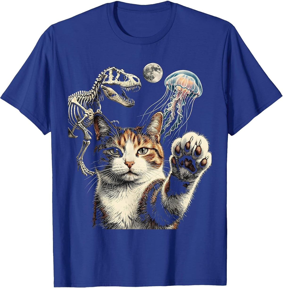 Cat Selfie T-Rex Skeleton Jellyfish Cryptid Funny Cat Lover T-Shirt - Royal Blue