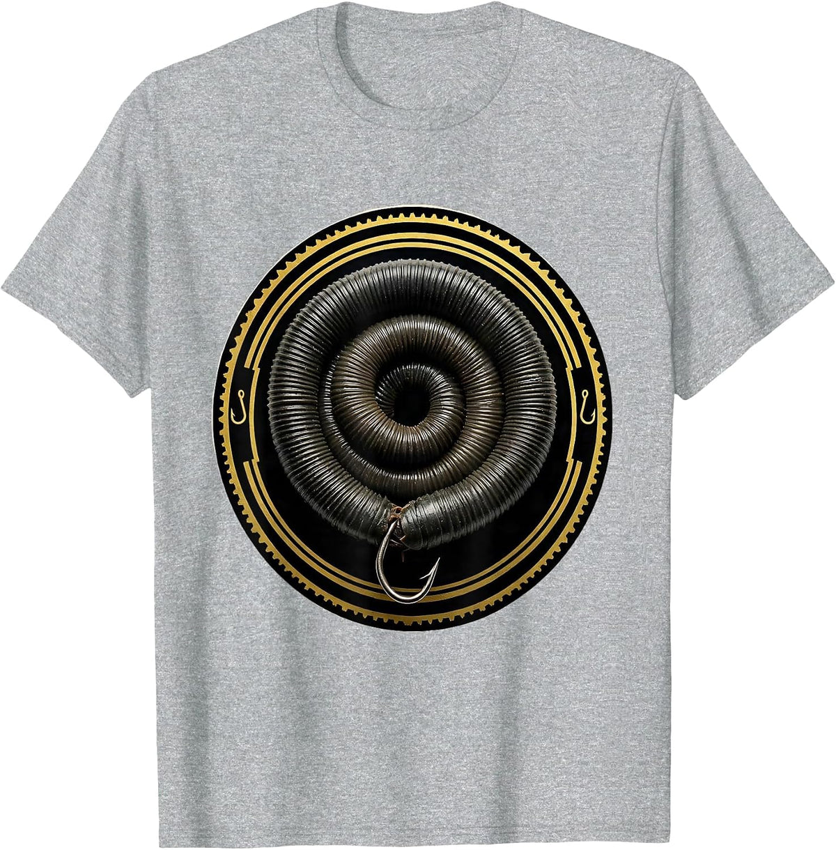 Men's Rubber Worm Lure Coiled Snake Fishing Graphic T-Shirt - Heather Grey