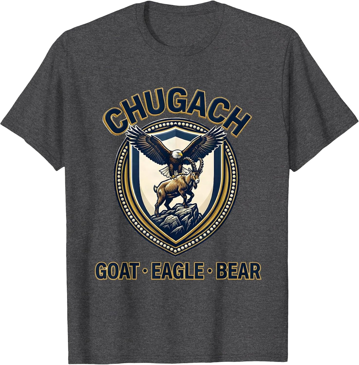 Chugach — Goat, Eagle, Bear Alaska Wildlife Souvenir State T-Shirt - Dark Heather Grey
