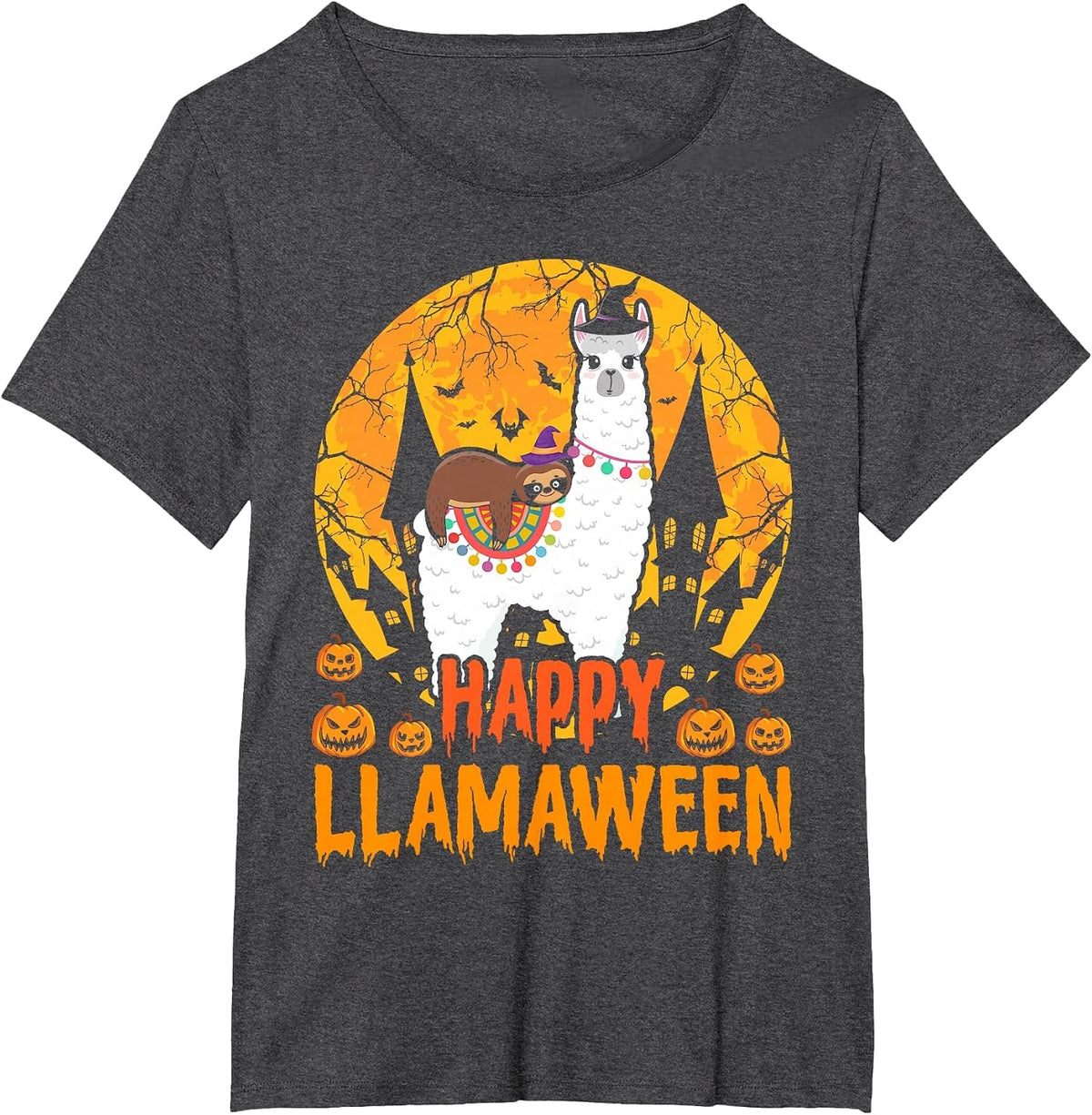 Happy Llamaween Llama Sloth Halloween Costume T-Shirt - Dark Heather Grey