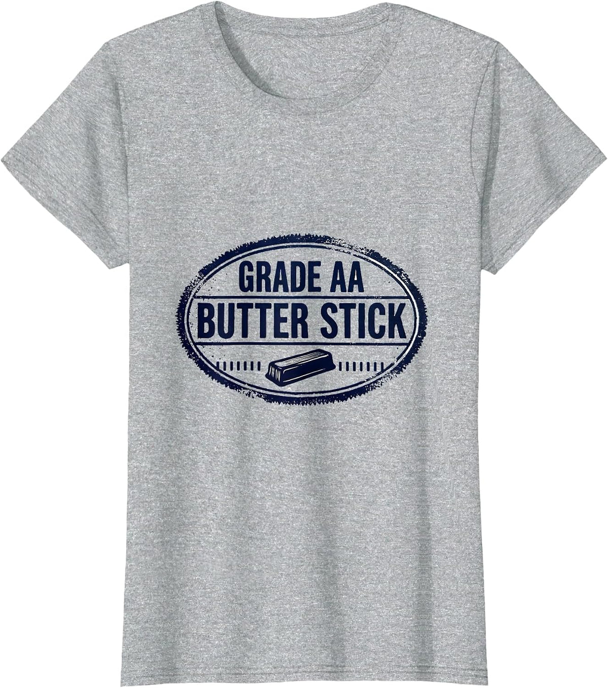 Women's Grade AA Butter Stick Rubber Stamp Food Humor Novelty T-Shirt - Heather Grey