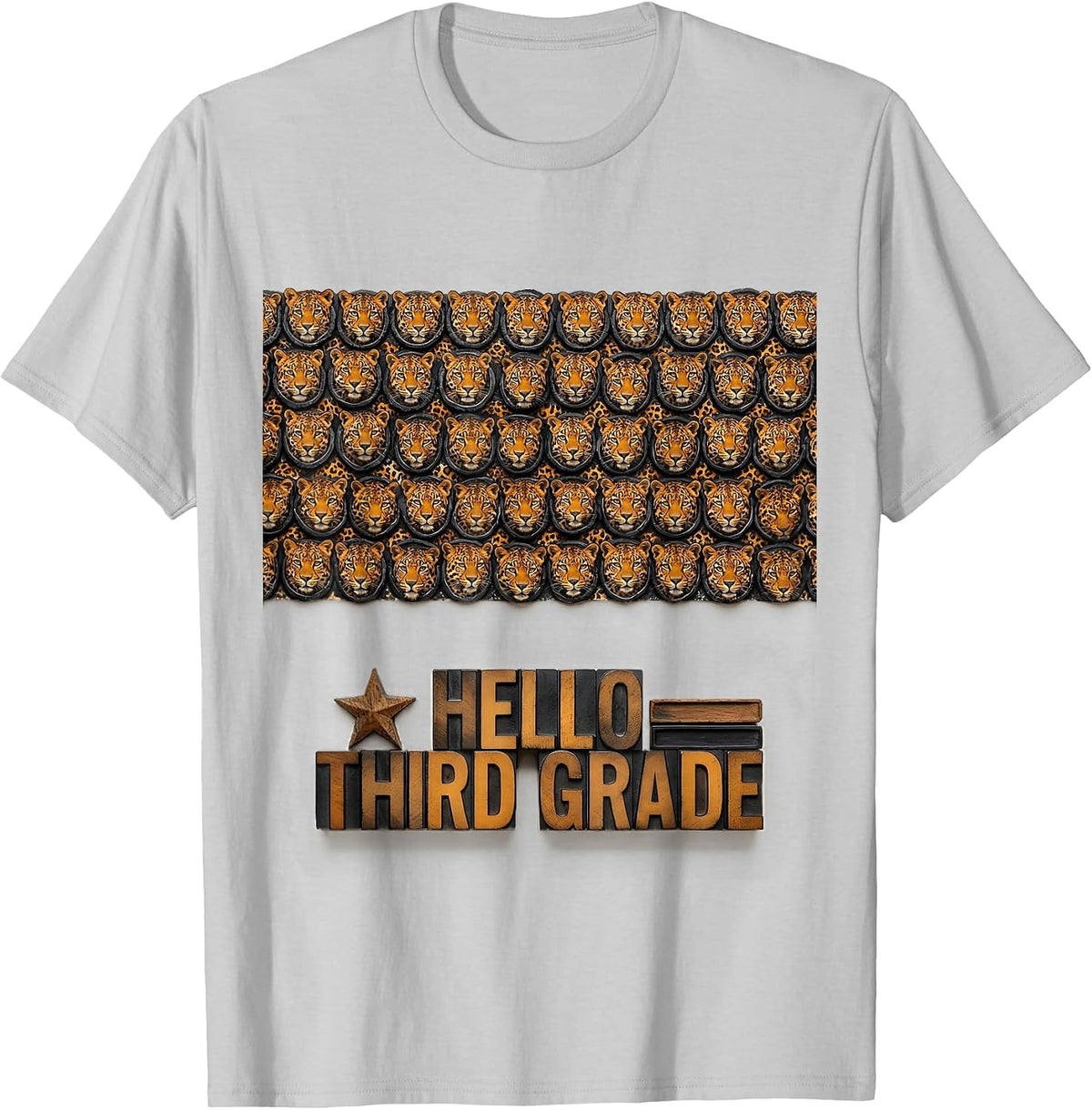 Men's Hello Third Grade Leopard Teacher Student Back To School T-Shirt - Silver Grey